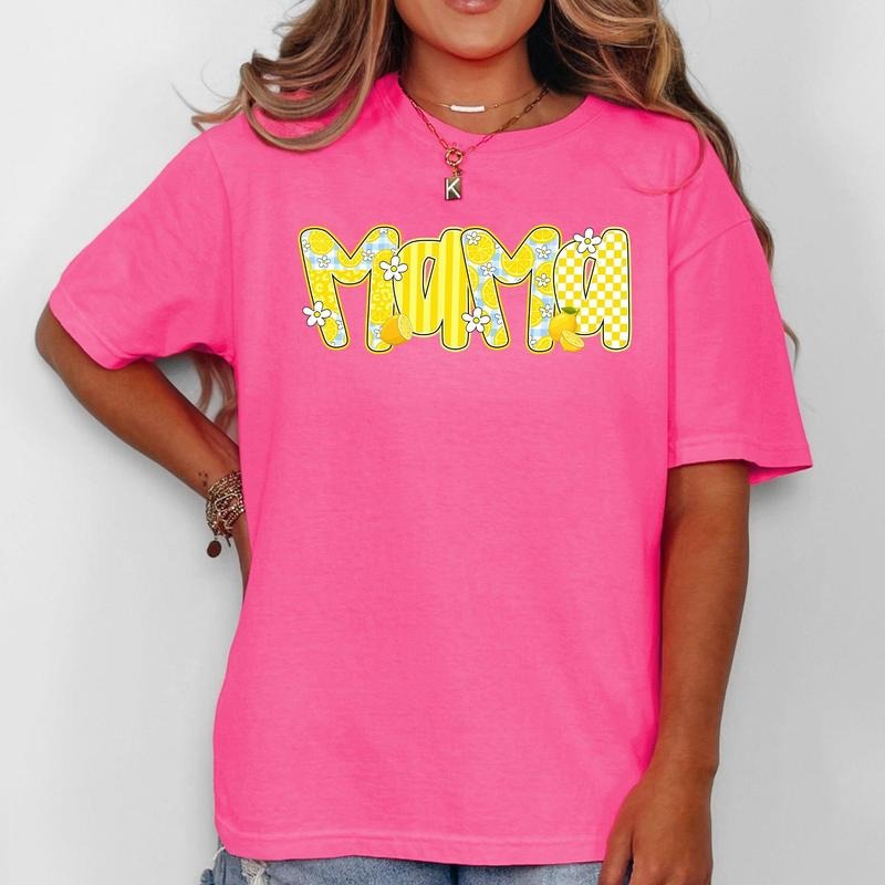 Mama, Yellow Checkered, Flowers, Retro, Comfort Colors T-Shirt, Women's Comfort Colors Tee Hoodie Sweatshirt