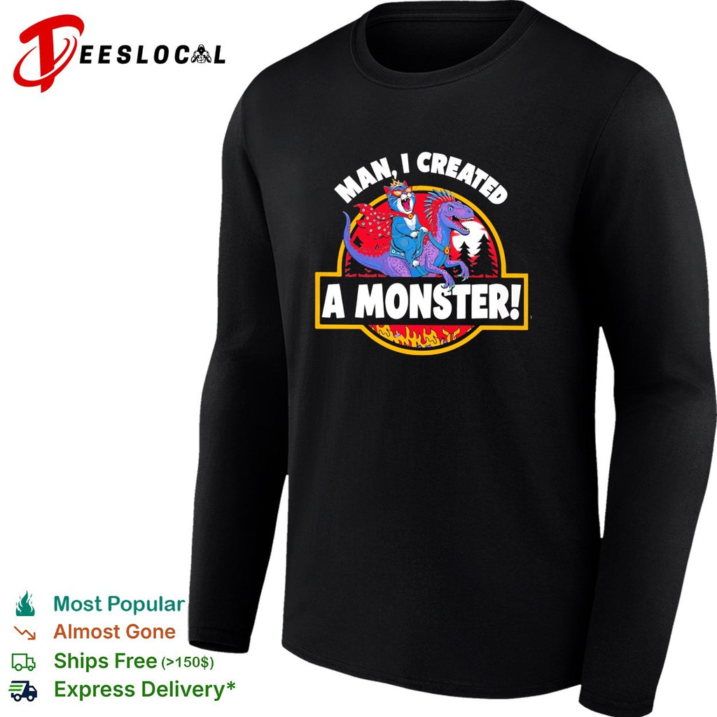 Man I created a monster cat riding dinosaur jurassic shirt