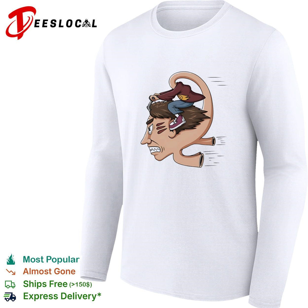 Man riding his own head illustrated shirt