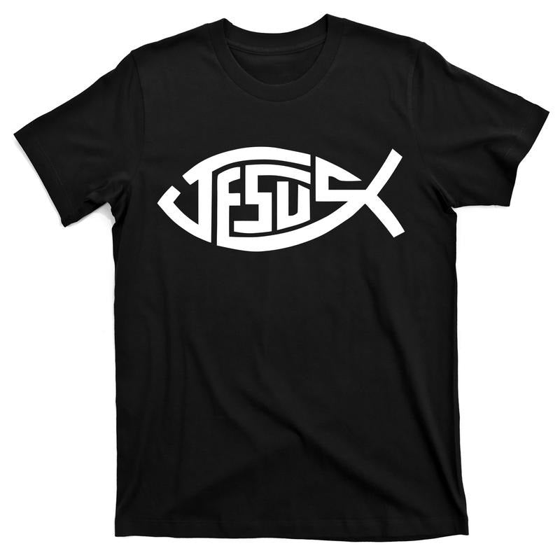 Man's Casual Jesus Fish Logo Tshirt with Round Neck, Short Sleeves Hoodie Sweatshirt | PrintMintTees.com