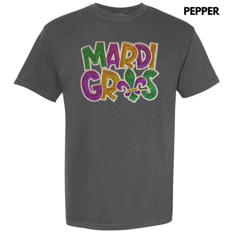 Mardi Fleur De Lis Sequin Patch Comfort Colors T-Shirt Hoodie Sweatshirt | PrintMintTees.com