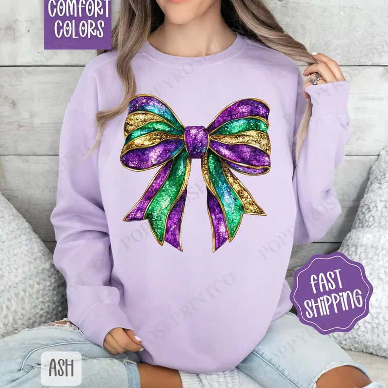 Mardi Gras Bow Comfort Colors Coquette Fat Tuesday Louisiana T-Shirts, Hoodie, Sweatshirt