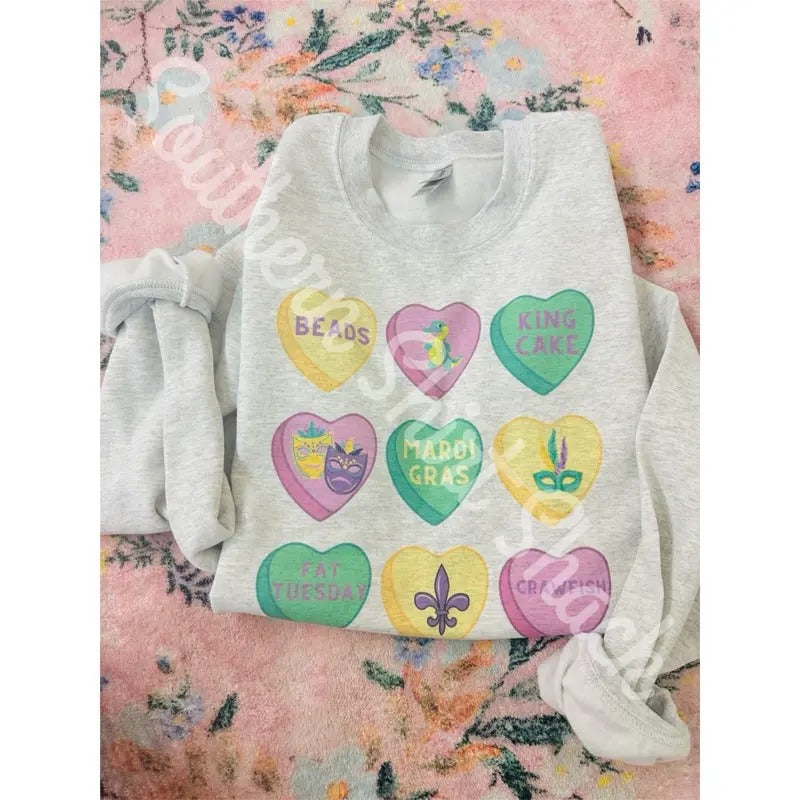 Mardi Gras Conversation Hearts Sweatshirt Shirt Hoodie | PrintMintTees.com