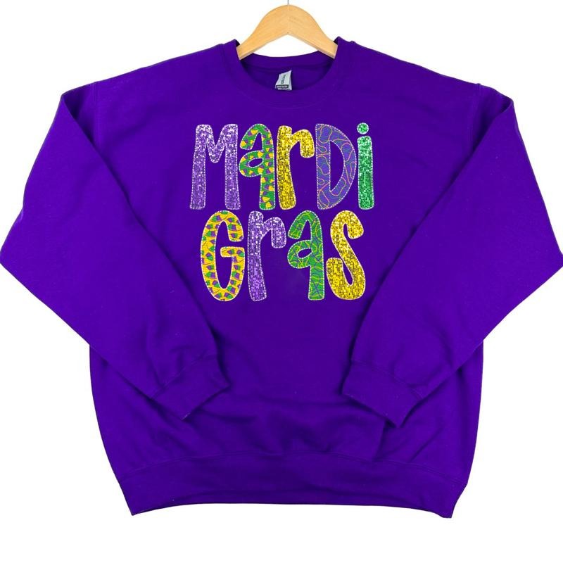 Mardi Gras Faux (Fake) Glitter PURPLE Shirt Hoodie Sweatshirt