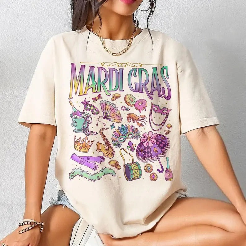 Mardi Gras Holiday Comfort Colors Shirt, Let The Good Times Roll T Shirt, Louisiana Festival Tee, Crawfish And Donut,...