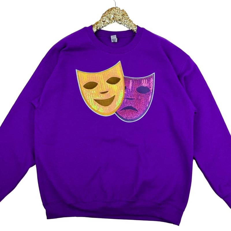 Mardi Gras Sequin Patch Gildan Sweatshirt -- PURPLE Shirt Hoodie | PrintMintTees.com
