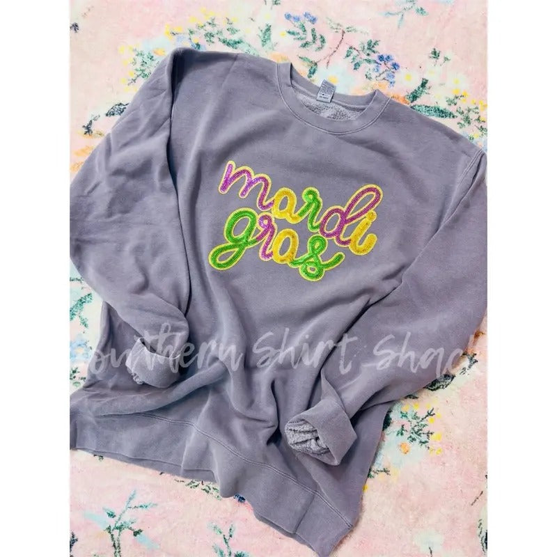 Mardi Gras Sequin Patch Sweatshirt | Mardi Gras Sweatshirt Shirt Hoodie | PrintMintTees.com