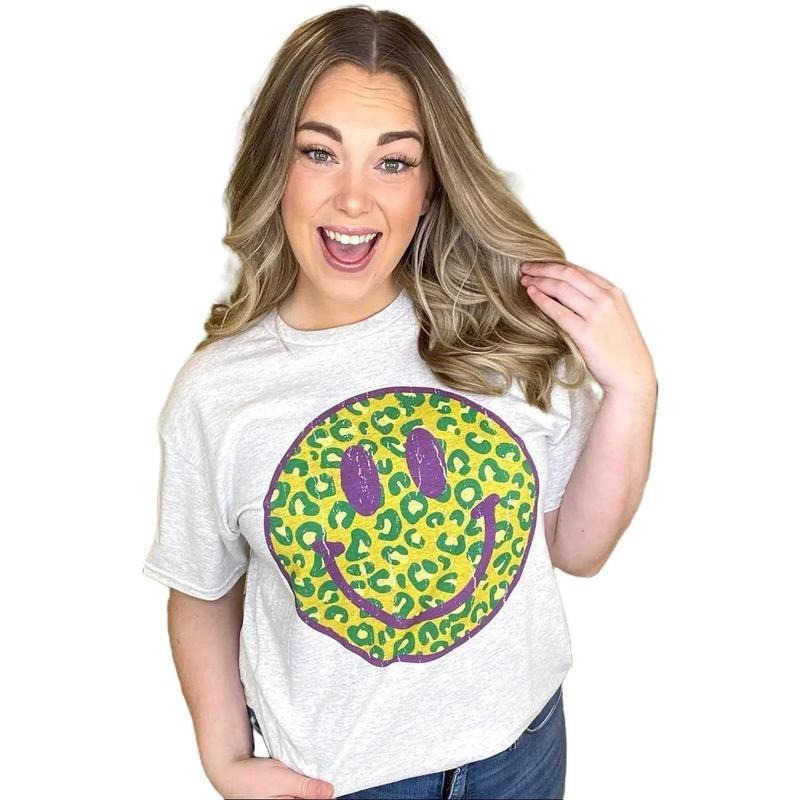 Mardi Gras Smiley T-Shirt Hoodie Sweatshirt | PrintMintTees.com