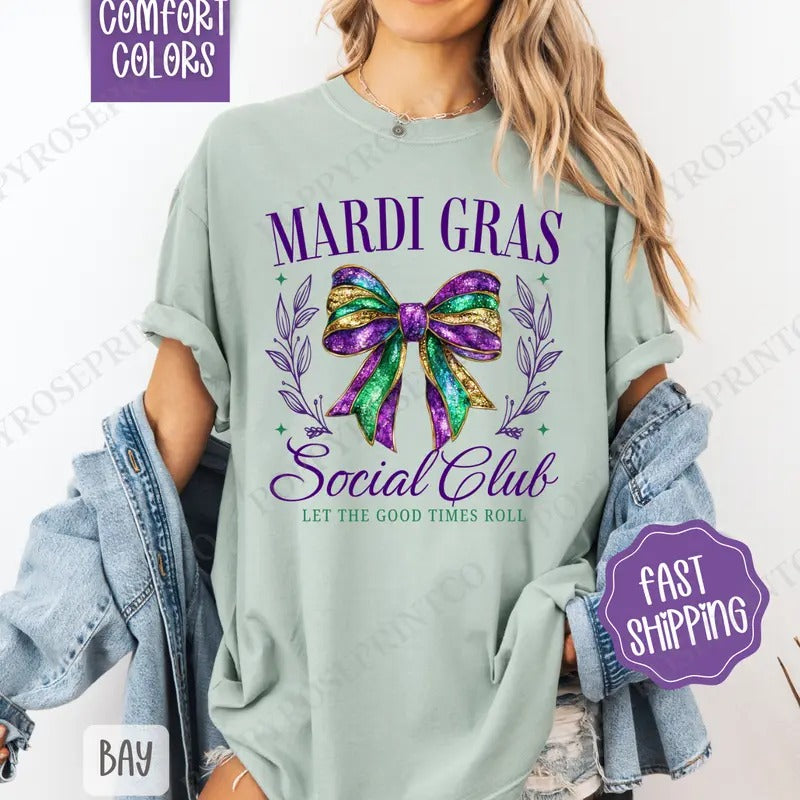 Mardi Gras Social Club Comfort Colors, Fat Tuesday Women's Tee, Holiday Women's Tshirt Hoodie, Sweatshirt | PrintMintTees.com