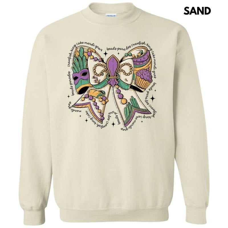 Mardi Gras Theme Bow Sweatshirt T-Shirts, Hoodie | PrintMintTees.com