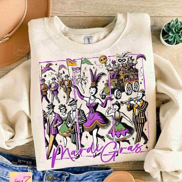 Mardi Gras Vintage sweatshirt-hoodie-tshirt, Retro Mardi Gras Carnival shirt, Trendy Mardi Gras Png Coquette Mardi Gras...