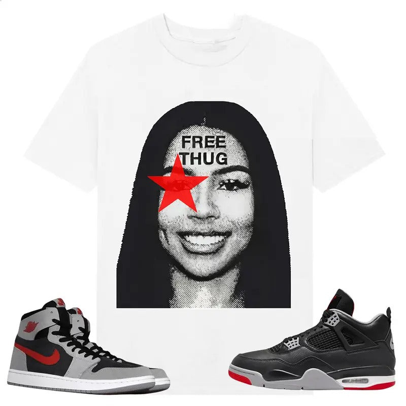 Mariah TS Shirt white to match A J 1 High Zoom CMFT 2 Fire Red Cement Grey, A J 4 Bred, Shirt to matching Sneaker Hoodie...