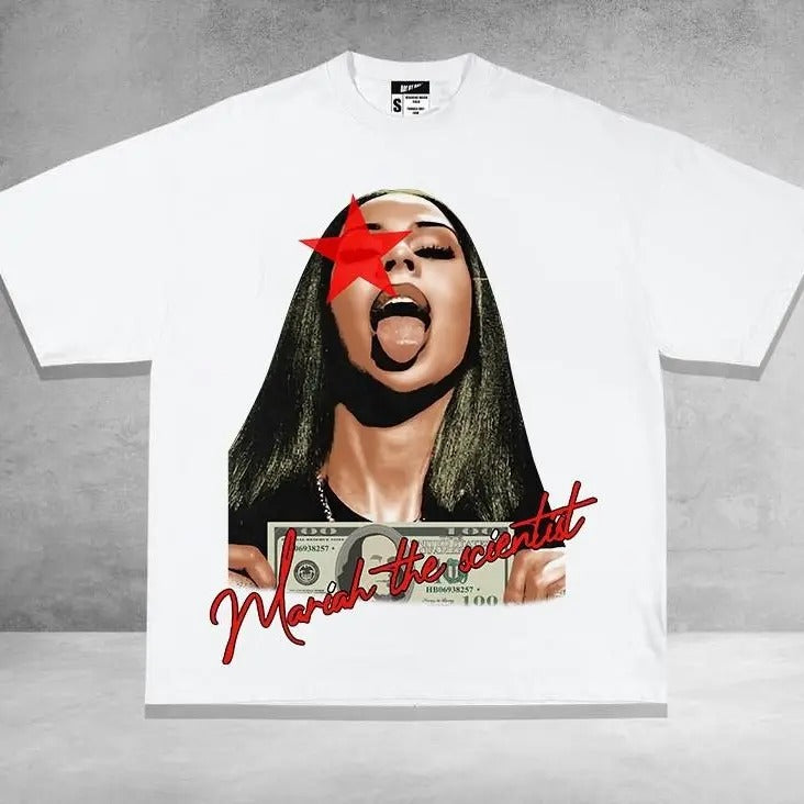 Mariahh The Scientistt Star Red T-shirt, Music Graphic T-shirt Classic Cotton Fabric Tshirt Menswear Top Love Medium...