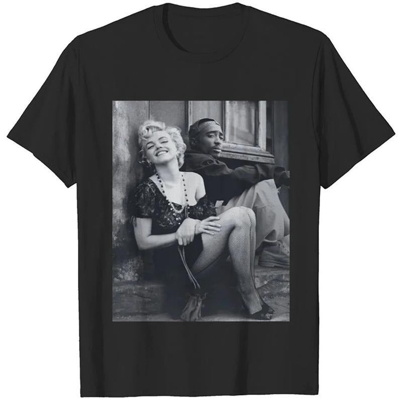 Marilyn Monroe and 2Pac Cotton Unisex T shirt Streetwear Top Black Casual Menswear Hoodie Sweatshirt | PrintMintTees.com