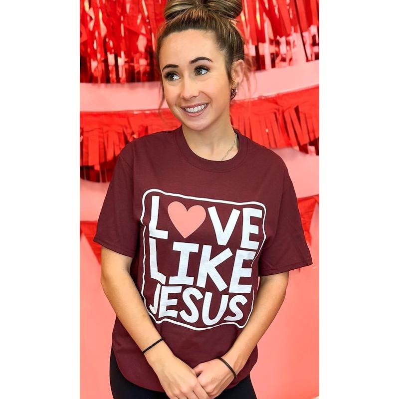 Maroon Love Like Jesus Graphic T-Shirt Hoodie Sweatshirt | PrintMintTees.com