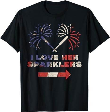 Matching Couple Shirts, Love Her Sparklers Matching Couple 4th Of July Men Boyfriend T-Shirt Casual Cotton Womenswear...