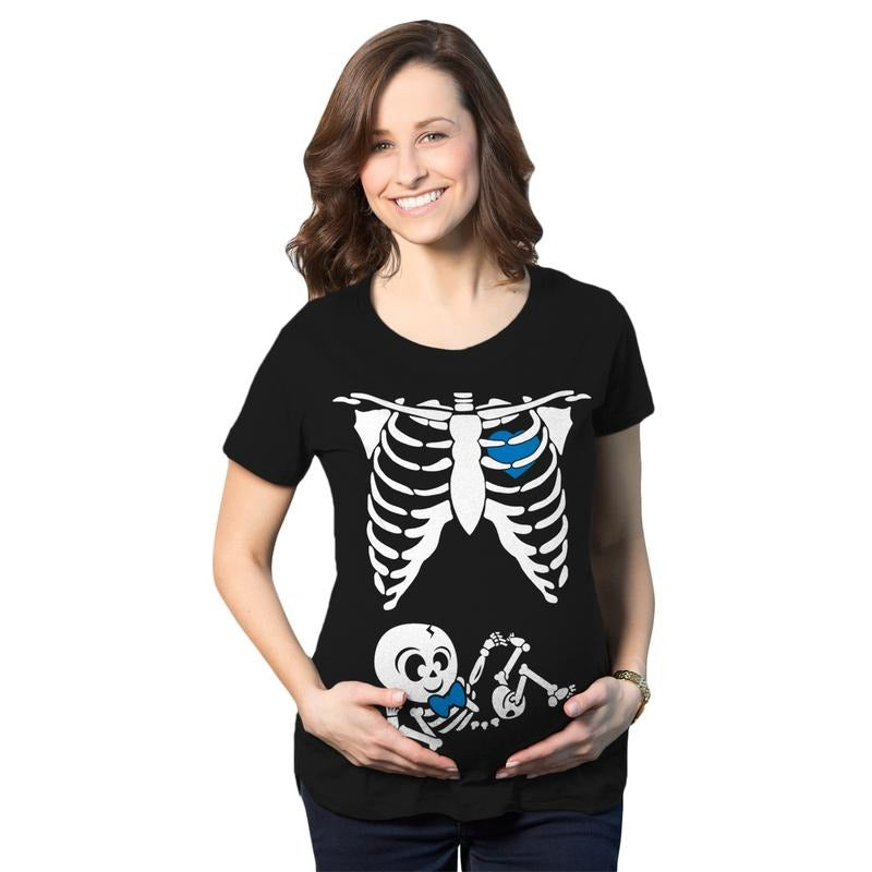Maternity Baby Boy Skeleton Cute Halloween Pregnancy Bump T Shirt Funny Graphic Maternity Tee Cute Pregnancy Tees With...