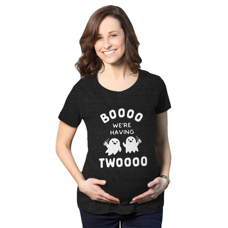 Maternity Boo We're Having Two T Shirt Funny Pregnancy Twins Announcement Halloween Tee Funny Graphic Maternity Tee Cute...