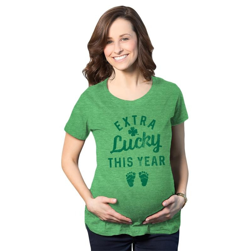 Maternity Extra Lucky This Year T Shirt Funny St Patricks Day Parade Novelty Pregnancy Tee Funny Graphic Maternity Tee...