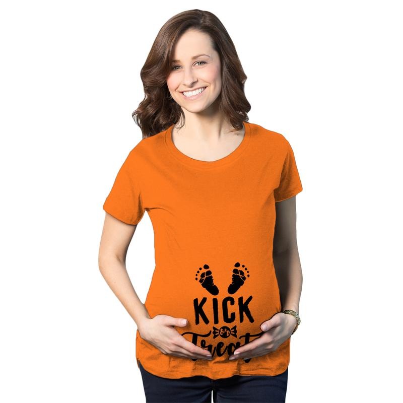 Maternity Kick Or Treat T Shirt Funny Halloween Pregnancy Announcement Tee Funny Graphic Maternity Tee Cute Pregnancy...
