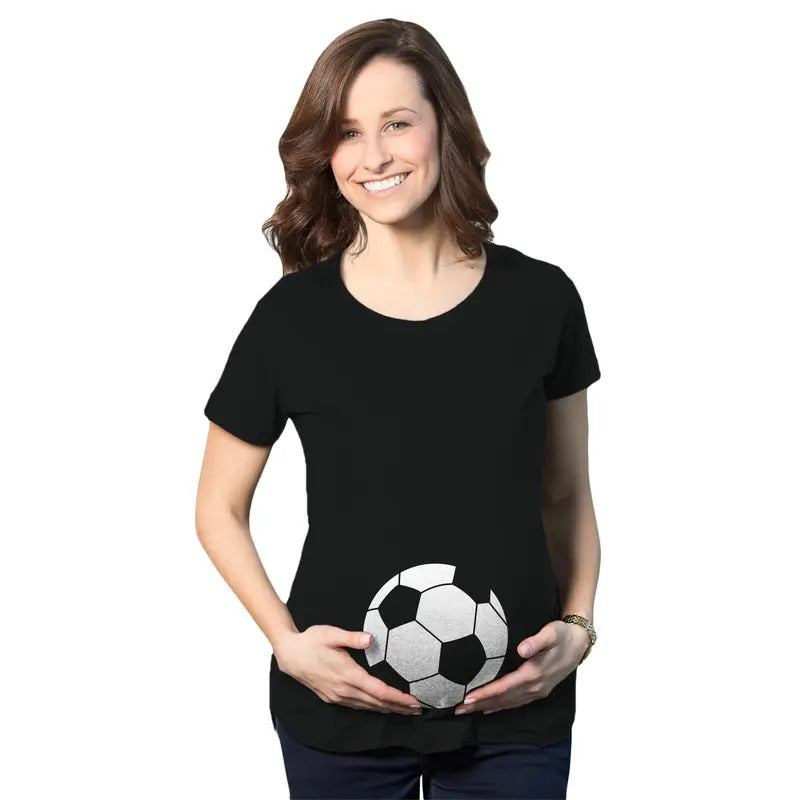 Maternity Soccer Ball Pregnancy T Shirt Cute Soccer Mom Sports Tee for Mom to Be Funny Graphic Maternity Tee Cute...