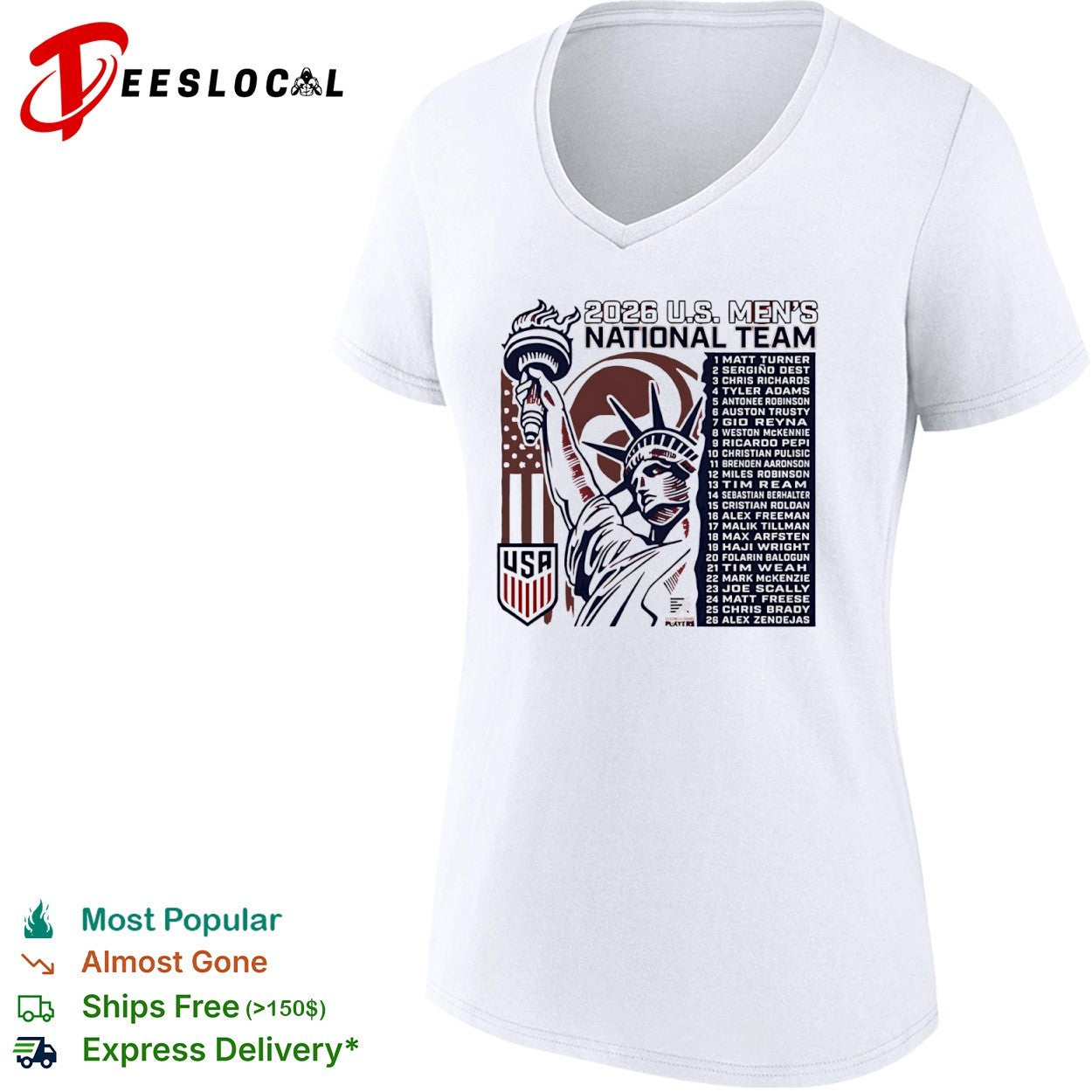 Matt Turner Sergino Dest Christian Pulisic 2026 US National Team Roster Soccer Shirt