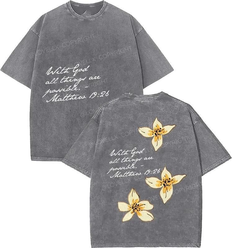 Matthew 19_26 Unisex Washed T-Shirt, Christian t shirts, Vintage 90s Graphic Tee, Gift Top Womenswear Cotton Mineral...