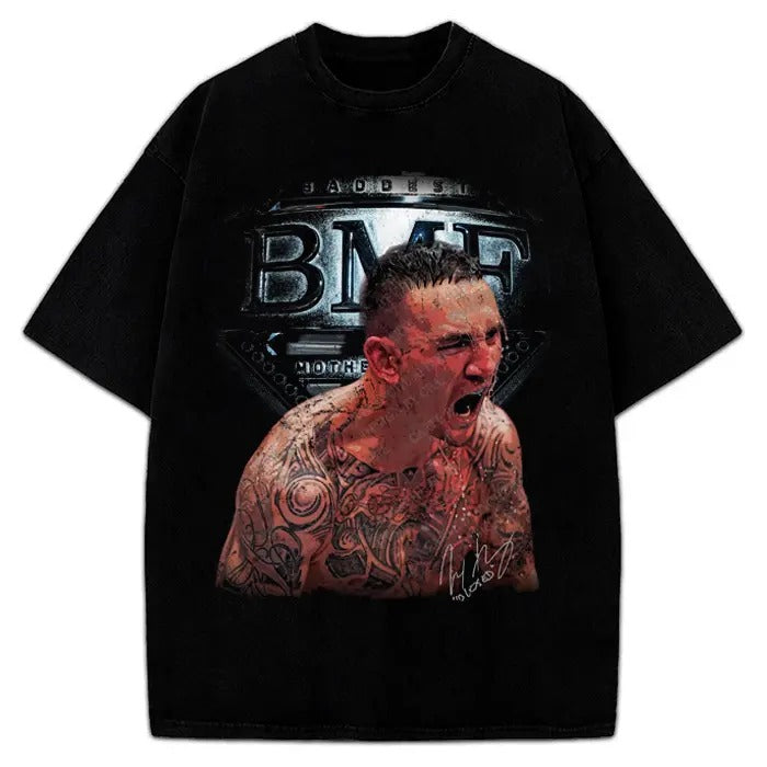 Max Holloway Baddest BMF Vintage Style MMA Graphic Design T-Shirt Cotton Menswear Hoodie Sweatshirt | PrintMintTees.com