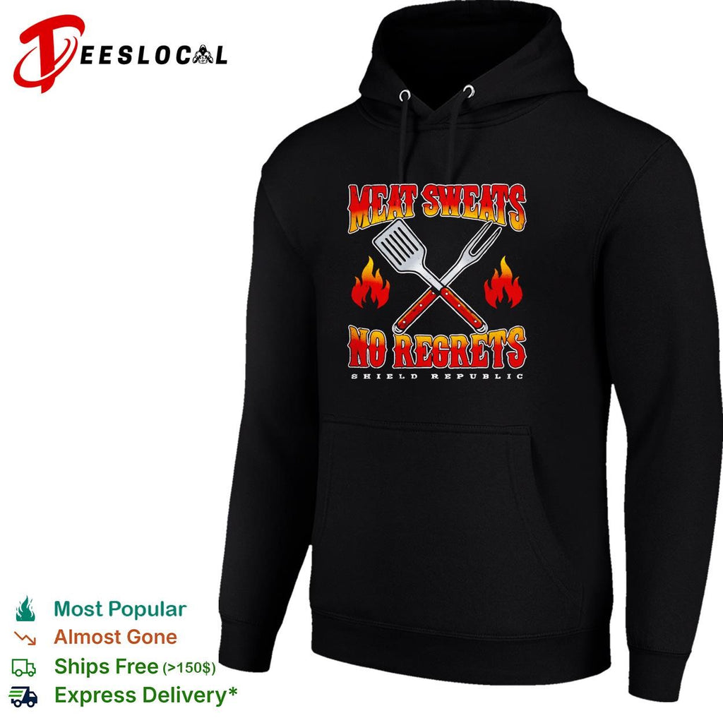 Meat sweats no regrets Shield Republic spatula and fork flames shirt