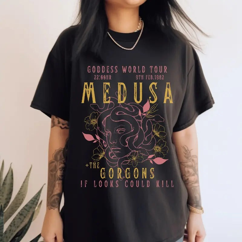 Medusa Distressed Band T-Shirt Vintage Band T-Shirt Snake Shirt Greek Mythology Greek Goddess Medusa Shirt Greek Clothing...