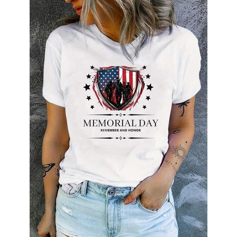 Memorial Day Remember and Honor" Patriotic Shield Graphic Women'S T-Shirt
