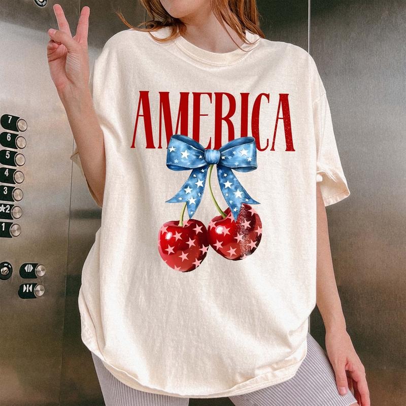 Memorial Day Shirt, Coquette 4th of July Shirt Women, Stars Stripes USA Flag Shirts, Red White Blue Shirts for Women...