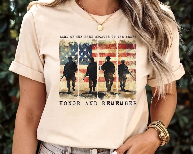 Memorial Day Tshirt, Land of the brave Shirt, Patriotic American Flag T-Shirt, Army Shirt, Heart Memorial Day Tee,...