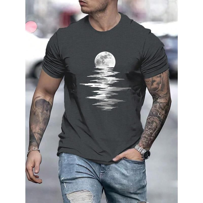 Men Moon Print T-Shirt Beach T-Shirt Made in USA Hoodie Sweatshirt | PrintMintTees.com