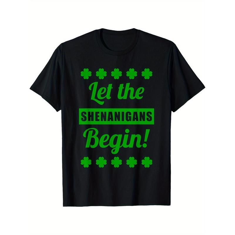Men'S 100% Cotton T-shirt-"Let the Prank Begin" St Patrick'S Day Theme, Casual Crew Neck, Short Sleeve, Black Ribbon...