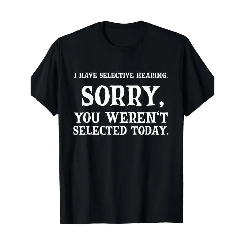 Men'S Casual Cotton T-Shirt with "I Have Selective Hearing" Quote, Short Sleeve, Round Neck, Regular Fit, Digital Print...