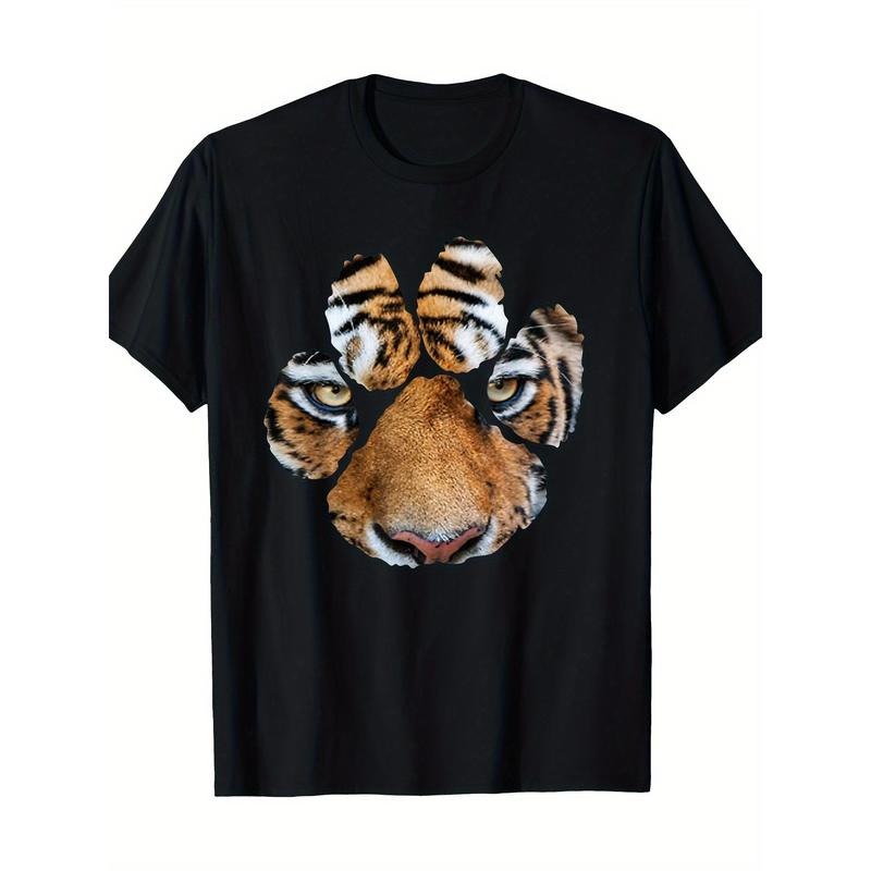 Men'S Casual Cotton T-Shirt with Tiger Paw Print, Crew Neck, Regular Fit for All Seasons made in usa Hoodie Sweatshirt