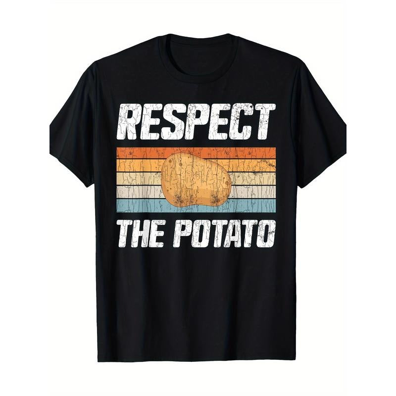Men'S Casual Crew Neck T-Shirt - 100% Cotton, Geometric Potato Print, Short Sleeve, Regular Fit, All-Season Knit Fabric