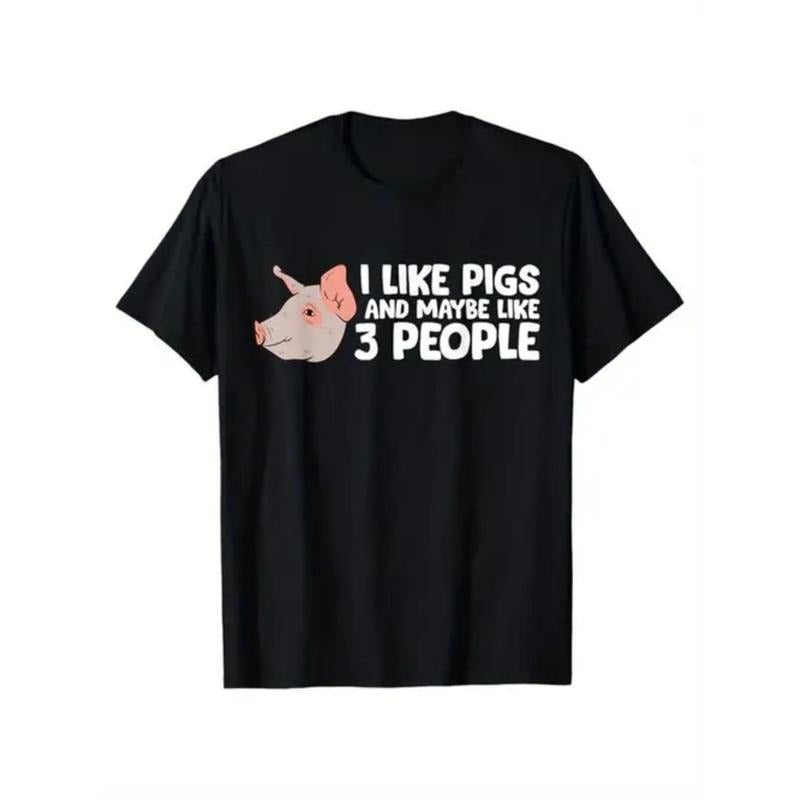 Men'S Cotton T-Shirt with Pig Graphic, Casual Crew Neck, Short Sleeve, Regular Fit, 100% Cotton, with Slight Stretch, for...