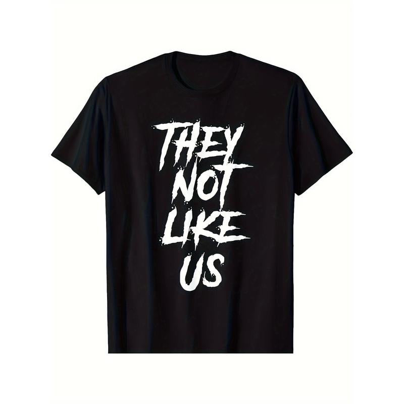 Men'S Cotton T-Shirt, Casual Crew Neck, Short Sleeve, Regular Fit, with Geometric "They Don't Like Us" Print, for Daily &...