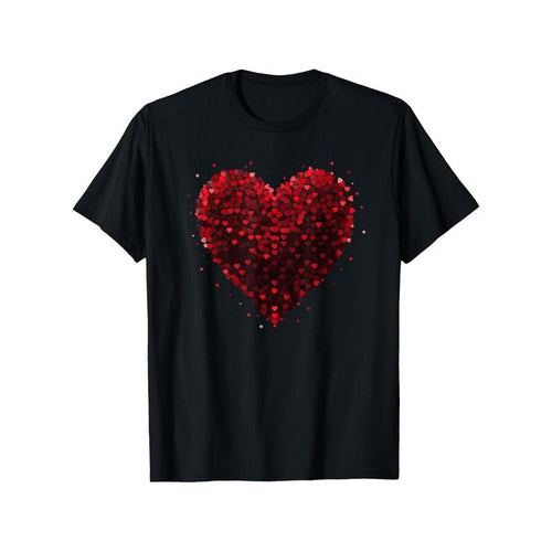 Men'S Valentine'S Day T-Shirt, 100% Cotton, Heavyweight 180g, Geometric Love Heart Design, Crew Neck, Regular Fit, Black,...
