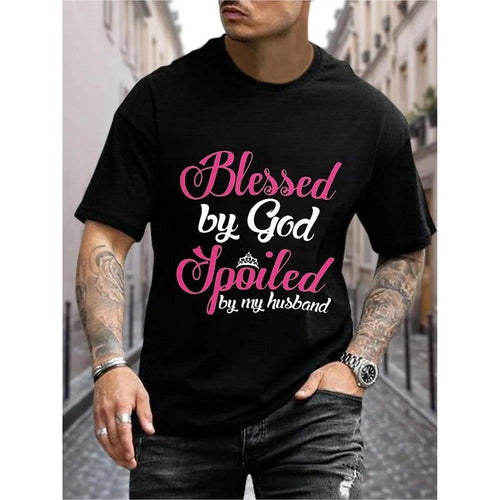 Men's "God Bless, My Husband is Spoiled" Summer Print T-Shirt, Men's Wear Made in USA Hoodie Sweatshirt | PrintMintTees.com