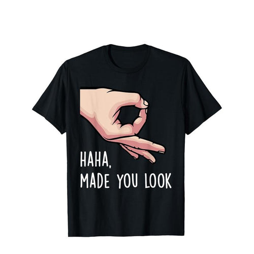 Men's 'Haha, Made You Look' Funny Finger Gesture Graphic Tee - Soft & Breathable Cotton T-Shirt | Casual & Sporty Crew...