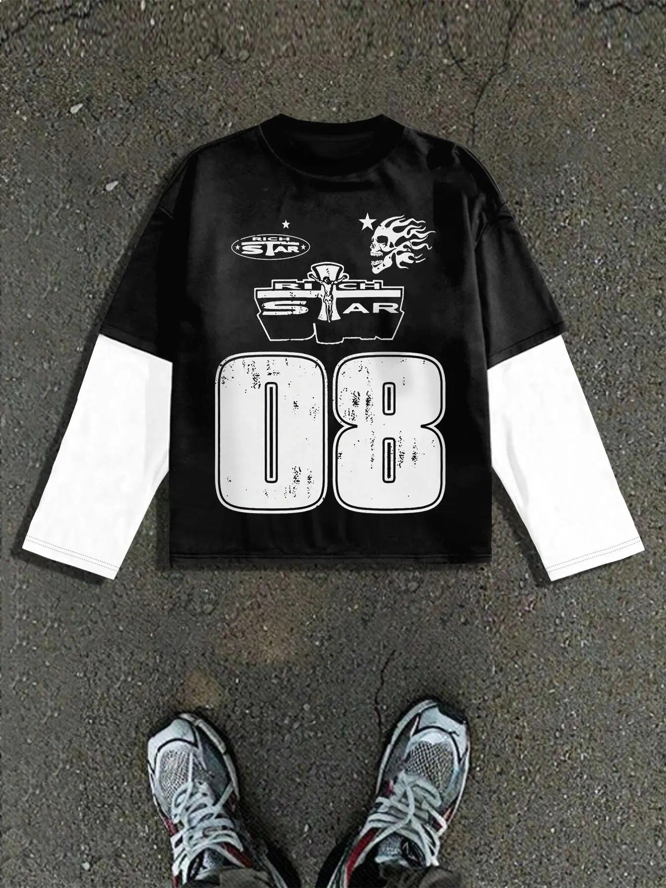Men's 2 in 1 Letter Print Long Sleeve Tee, Regular Fit Casual Street T-shirt for Daily Wear, Men's Top for All Seasons,...