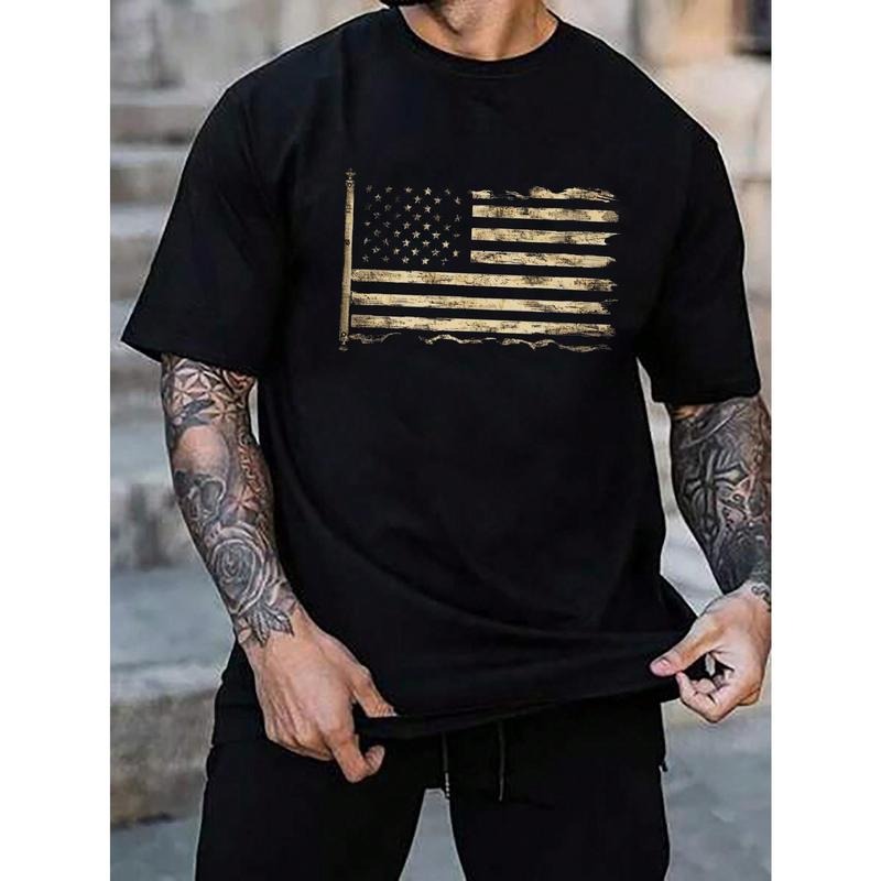 Men's American Flag Print Crew Neck Short Sleeve Casual T-Shirt, Summer Made in USA Hoodie Sweatshirt | PrintMintTees.com