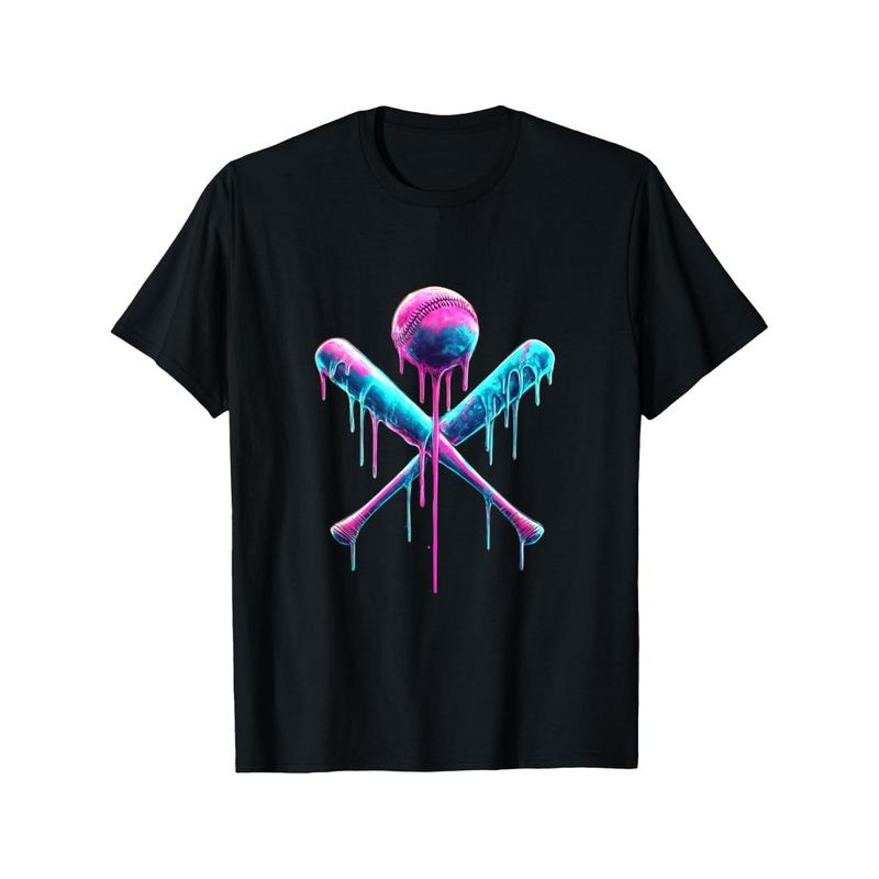 Men's Baseball & Bat Print T-Shirt - Casual Cotton Crew Neck Tee, Short Sleeve, All-Season Comfort Fit, Baseball,...