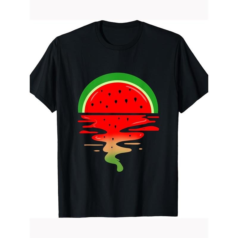 Men's Breathable Cotton T-Shirt with Watermelon Sunset Print - Soft, Sweat-Absorbent & Comfort Fit for Summer made in usa...