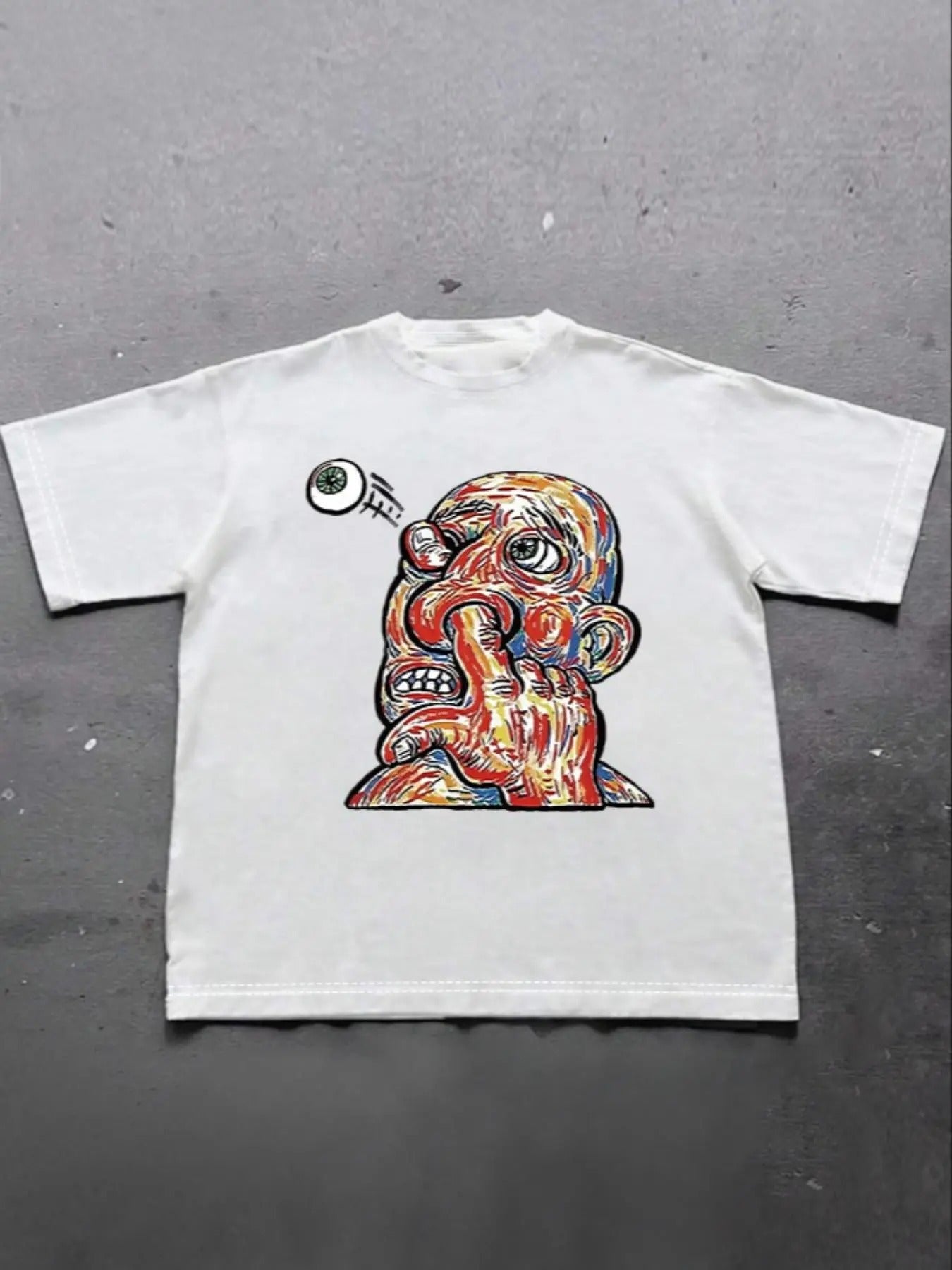 Men's Cartoon Pop Art Print Drop Shoulder Tee, Regular Fit Casual Creative Comfy Half Sleeve Round Neck T-Shirt for...