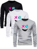 Men's Cartoon Smile Face Print Round Neck Sweatshirt, Regular Fit Casual Long Sleeve Pullover for Fall & Winter, Men's Clothes for Daily Wear