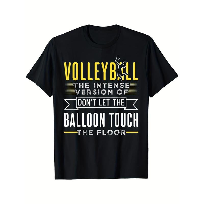 Men's Casual Cotton T-Shirt with Fun Volleyball Print - Crew Neck, Short Sleeve, All-Season Wear made in usa Hoodie...